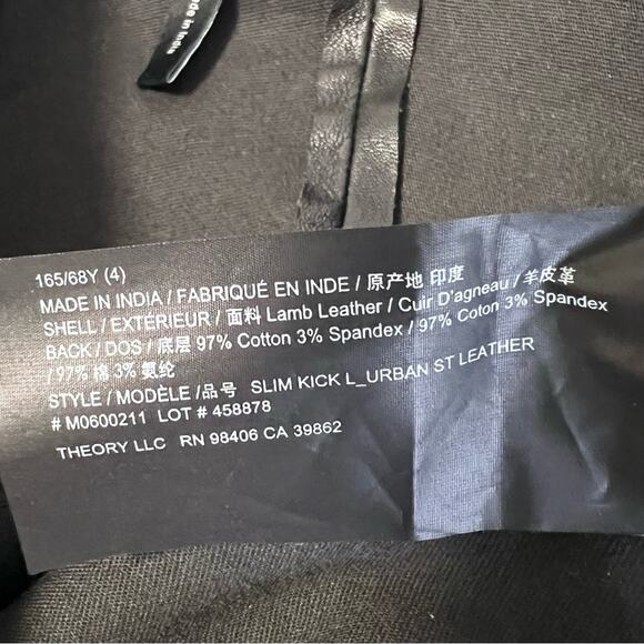 Theory Slim Kick Urban Leather Pants Black Cropped Kick Flare Sz 4 - Picture 9 of 9